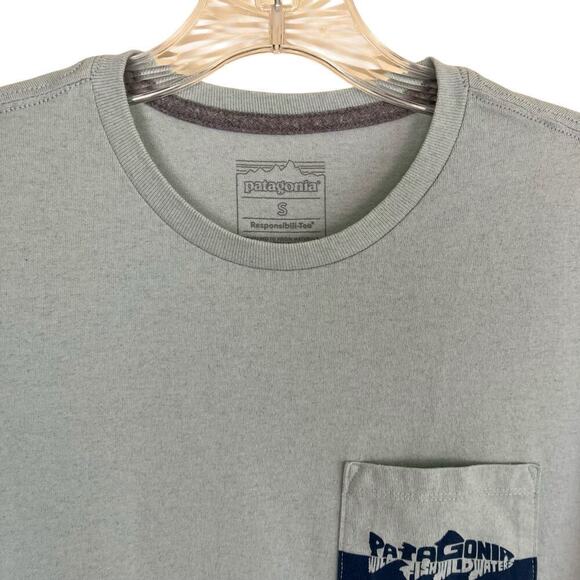 Patagonia Wild Waterline Pocket Responsibili-tee Wispy Green Recycled Cotton Sm - Picture 3 of 16